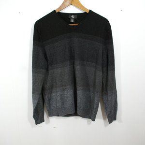 Calvin Klein Sweater Adult Large Black Gray Merino Wool Blend Lightweight Mens